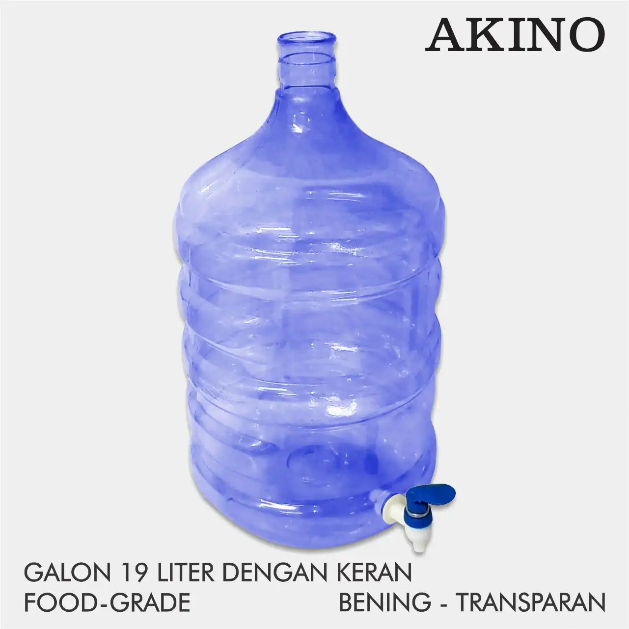 Galon keran Akino 19 liter warna biru food grade dengan keran anti-tetes